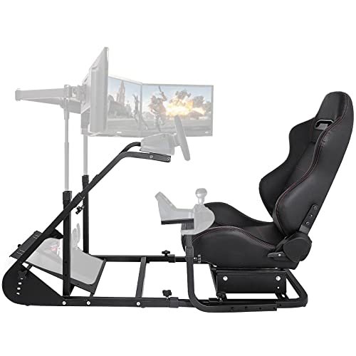 VEVOR Simulator Cockpit with Real Racing Seat, Driving Simulator Seat Height Adjustable, Racing Wheel Stand fit for Logitech G25G27G29G920, Wheel and Pedals Not Included, Cockpit Racing Simulator Seat