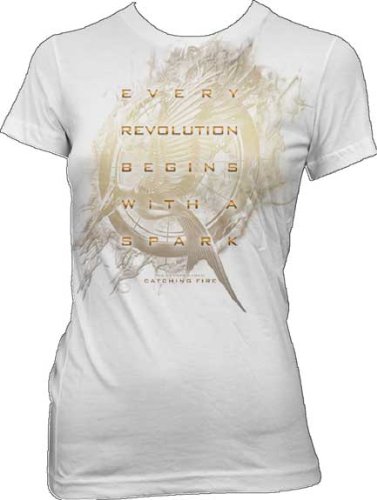 The Hunger Games 2: Catching Fire Mockingjay Glow Juniors White T-Shirt | XL