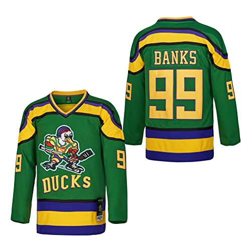 D-5 Youth Mighty Ducks Jersey #96 Conway #99 Banks Jersey,Movie Ice Hockey Jersey for Kids (Medium, 99-Green)