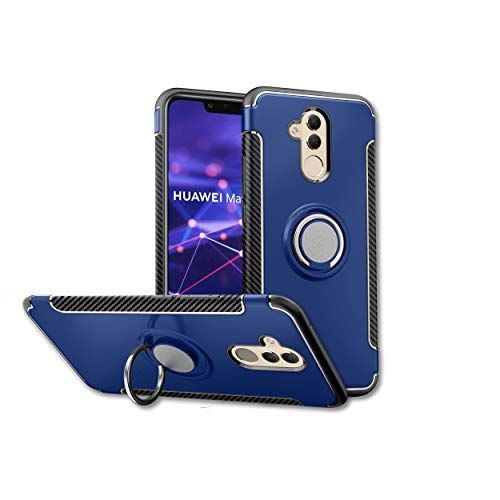 Orzero TPU + PC Hybrid Dual Layer Case Compatible for Huawei Mate 20 Lite Full Body Heavy Duty Protection 360 Rotating Metal Ring [Adsorbed Iron Plate] - Blue