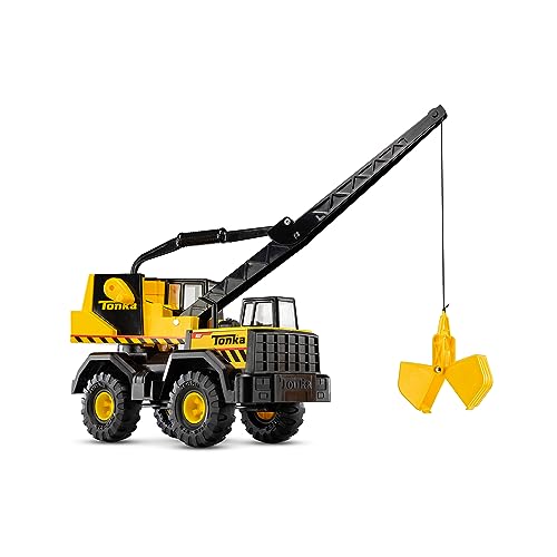 Tonka Steel Classics, Mighty Crane - Made With Steel and Sturdy Plastic, Big Construction Truck, Boys and Girls Ages 3+, Toddlers, Birthday Gift, Christmas, Holiday