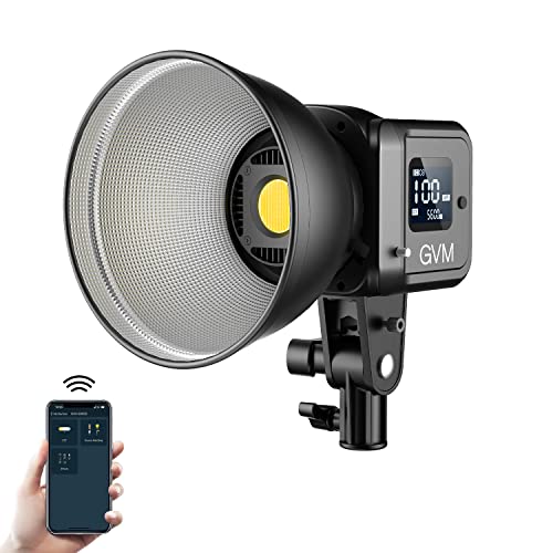 GVM 80W Video Light, Continuous Lighting for Photography with Bowens Mount, 2700~7500K, 44100Lux/0.5m Studio Light with APP, CRI 97+ Bi-Color 8 Scene Lights Support AC Adapter & NP Battery