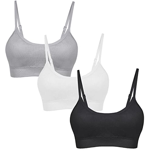 AKAMC Women's Removable Padded Sports Bras Medium Support Workout Yoga Bra 3 Pack,Grey/Black/White,XX-Large