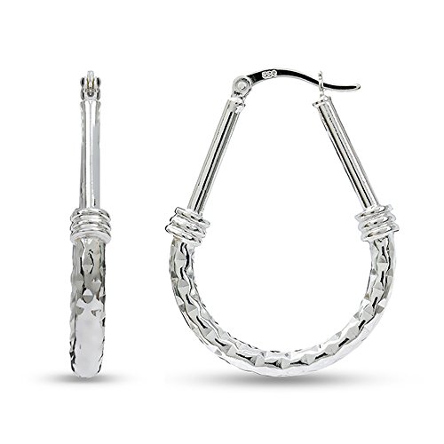 LeCalla 925 Sterling Silver Women's Hoop Earrings Classic Diamond-Cut Italian Design Oval Earring Hoops for Women 35mm