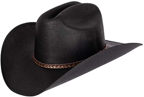 Queue Essentials Western Style Pinch Front Straw Canvas Cowboy Cowgirl Straw Hat (Canvas Black, LXL)