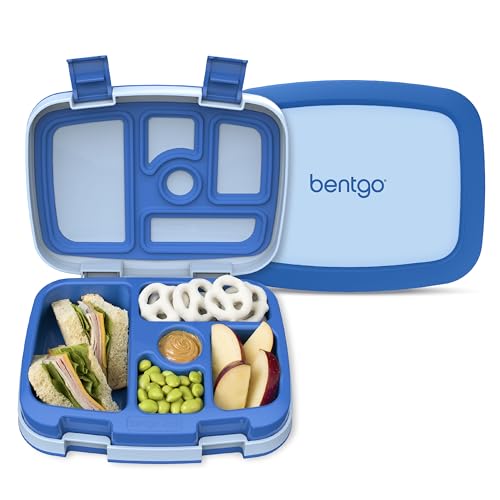 Bentgo Kids Bento-Style 5-Compartment Leak-Proof Lunch Box - Ideal Portion Sizes for Ages 3 to 7 - Durable, Drop-Proof, Dishwasher Safe, BPA-Free, & Made with Food-Safe Materials (Blue)