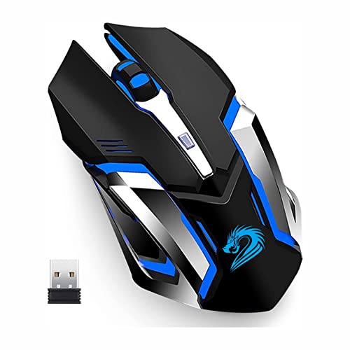 Uciefy X96 Wireless Gaming Mouse, Rechargeable Silent Mouse 4 Breathing Led Light Optical Mice with Nano USB Receiver, 2400 DPI High Precision Laser for Computer/Laptop/Mac/PC (Black)