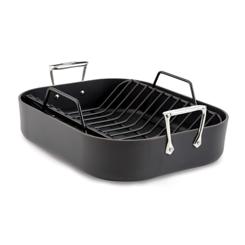 All-Clad HA1 Hard Anodized Nonstick Roaster and Nonstick Rack 13x16 Inch Oven Broiler Safe 500F Roaster Pan, Pots and Pans, Cookware Black