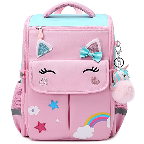 AO ALI VICTORY Unicorn Girls Backpacks for School Princess Bowknot Kids Bookbags Boys Dinosaur Backpack(Large, Pink)