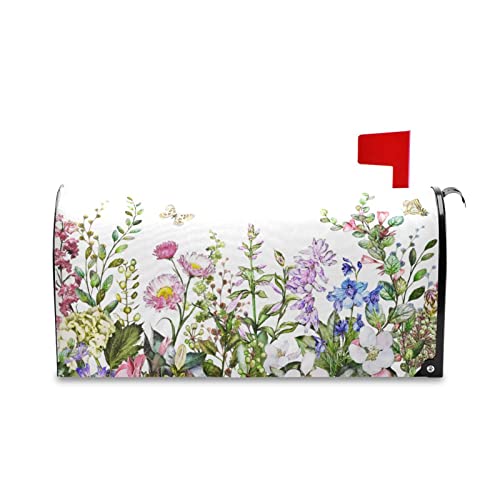 senya Spring Mailbox Covers, Spring Wild Flowers Butterfly Mailbox Covers Oxford Cloth Post Box Cover with Magnetic Strip for Garden Yard Decor