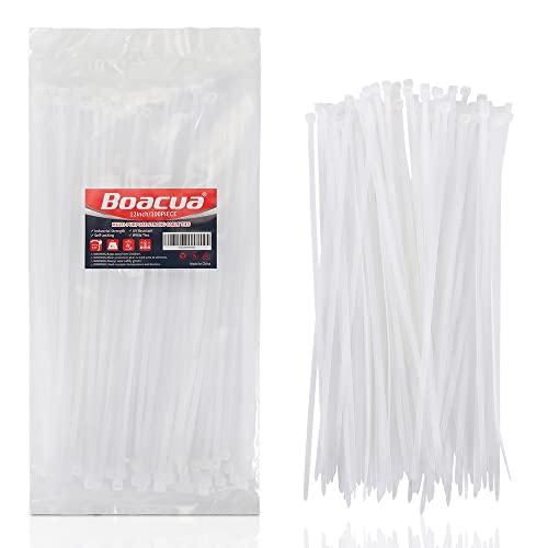 12 Inch Zip Cable Ties (100 Pieces), Self-Locking Premium Nylon Cable Wire Ties,Heavy Duty White, for Indoor and Outdoor by Boacua