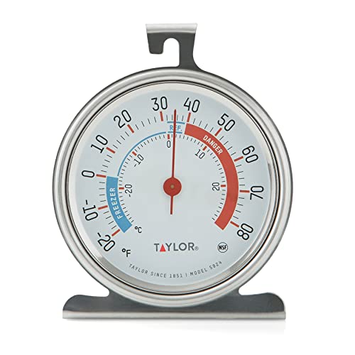 Taylor 5924 Large Dial Kitchen Refrigerator and Freezer Kitchen Analog Thermometer, 3 Inch Dial,Silver, 1 Count (Pack of 1)