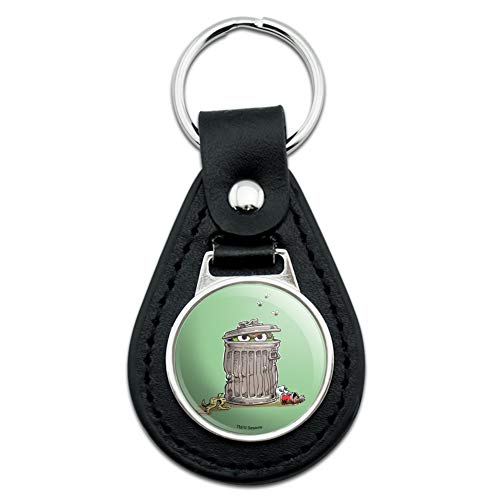 GRAPHICS & MORE Black Leather Sesame Street Trash Can Oscar the Grouch Keychain