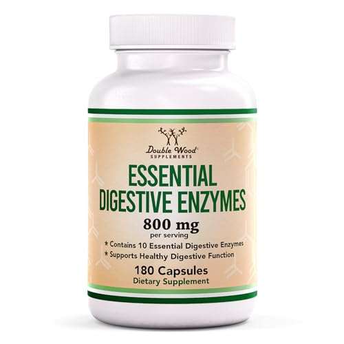 Digestive Enzymes - 800mg Blend of All 10 Most Essential Digestive and Pancreatic Enzymes (Amylase, Lipase, Bromelain, Lactase, Papain, Protease, Cellulase, Maltase, Invertase) by Double Wood