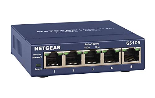 NETGEAR 5-Port Gigabit Ethernet Unmanaged Switch (GS105NA) - Desktop or Wall Mount, and Limited Lifetime Protection Gray