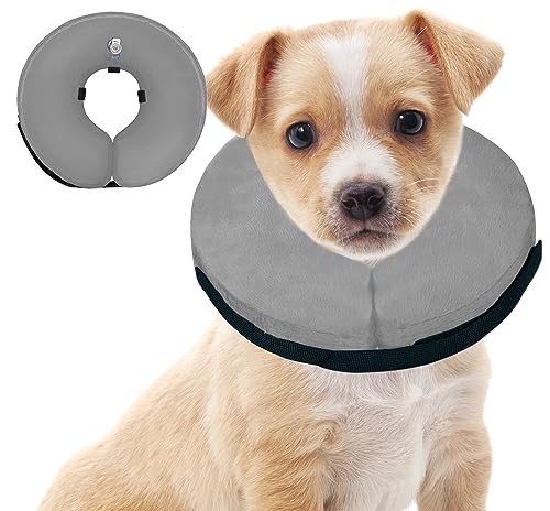 Soft Dog Cone Collar for Large Medium Small Dogs and Cats After Surgery, Inflatable Dog Neck Donut Collar,Inflatable Cat Cone Collar,E-Collar for Dogs Recovery, Dog Cones Alternative (Medium, Grey)