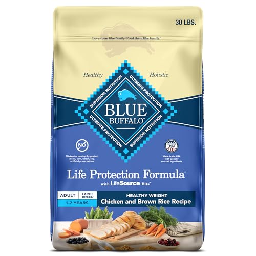 Blue Buffalo Life Protection Formula Healthy Weight Large Breed Adult Dry Dog Food for Weight Control, Made with Natural Ingredients, Chicken & Brown Rice Recipe, 30-lb. Bag