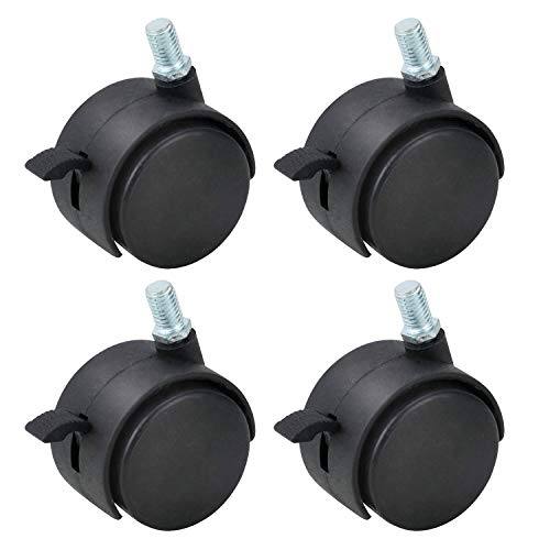 HOWDIA 4 Pack 1.5 Inch Nylon Plastic Replacement Caster Wheels for Cart, Swivel Furniture Wheels Floor Protecting Office Chair Casters Threaded Stem with Brake Black