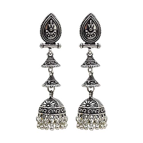 KOFUN Earrings, Ethnic Earrings Thailand India Long Drop Pendant Jewelry Dangle Bells Tassel Women Antique Luxury Vintage Charms Party Performance Cosplay Silver