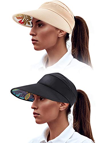 2 Pieces Sun Visor Hats UV Protection Caps Summer Wide Brim Beach Hat for Women Multicoloured