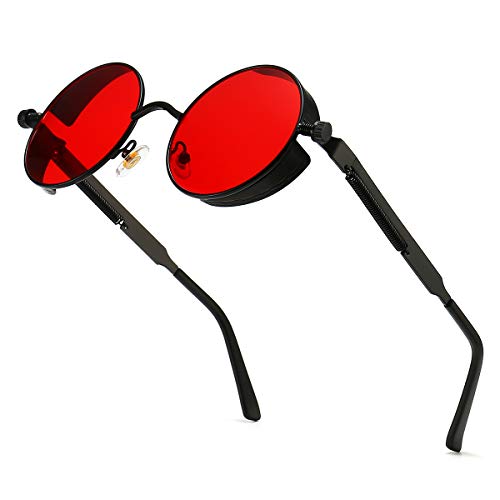 GYsnail Make the world clear Red Circle Steampunk Sunglasses For Women, UV Round Gothic Glasses, Excellent Quality Metal Frame (Red)
