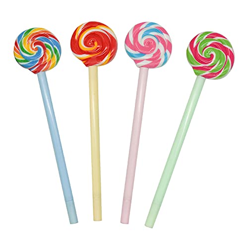 Maydahui 20PCS Lollipops Shaped Rollerball Pen Rainbow Swirl Spinning Design Black Gel Ink Pens for School Office Home