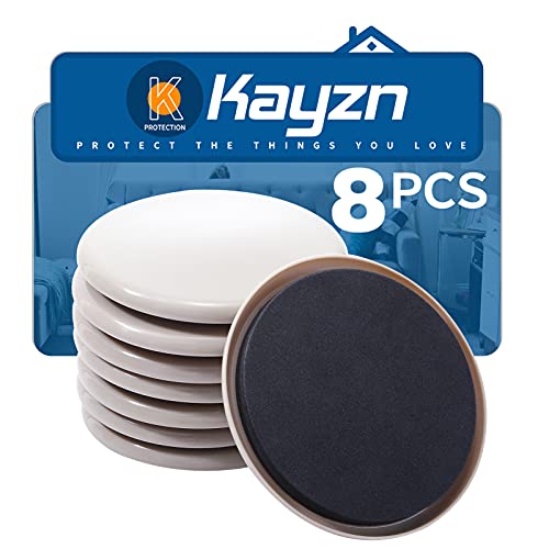 Kayzn Furniture Sliders for Carpet, 8 Pcs 5' Round Furniture Moving Pads, Heavy-Duty Furniture Movers - Reusable Slider, Move Any Item Quickly, Easily and Safe!