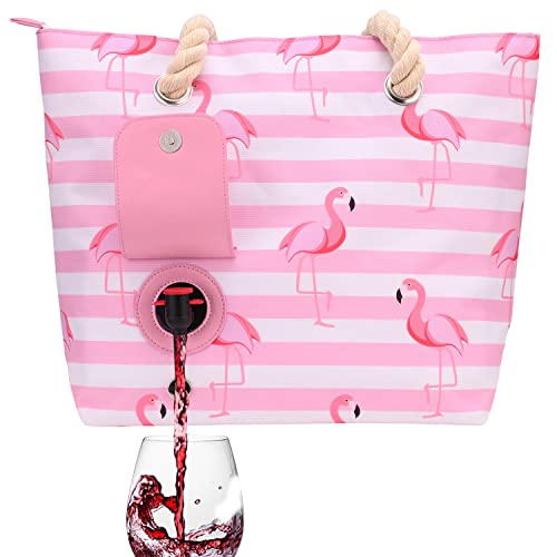 Wine Purse with Hidden Spout,Top Zipper Closure,Large Beach Tote Bag for Ladies,Personalized Shoulder Handbag for Travel,Party,Dinner,Gifts