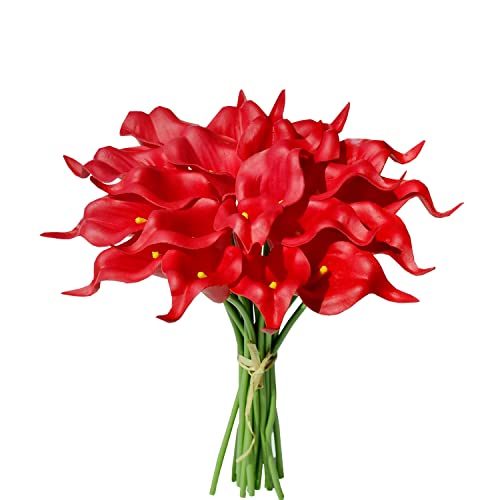 Mandy's 20pcs Red Flowers Artificial Calla Lily Silk Fake Flowers 13.4' for Mother's Day Easter Home Kitchen & Wedding