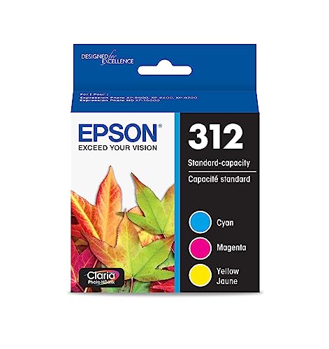 EPSON 312 Claria Photo HD Ink Standard Capacity (T312923-S) Works with Expression Photo XP-8500, XP-8600, XP-8700, XP-15000, Cyan,Magenta and Yellow