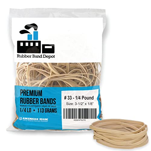 Rubber Bands, Rubber Band Depot, Size #33, Approximately 205 Rubber Bands Per Bag, Rubber Band Measurements: 3-1/2' x 1/8'' - 1/4 Pound