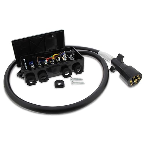 ABN 7 Pin Trailer Wiring Harness Plug Inline Trailer Cord - Roj Plug Trailer Cord with 7 Gang Junction Box and 4ft Cord