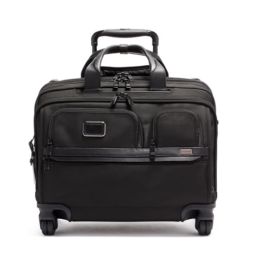 TUMI - Alpha Deluxe 4 Wheeled Laptop Case Brief - Laptop Bag with Wheels - Travel Briefcase with Expandable Design - Black