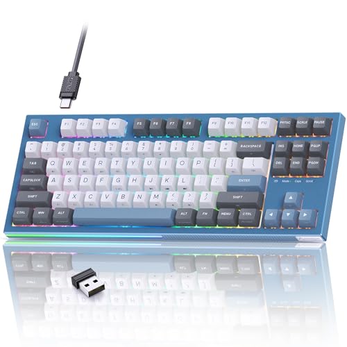 KEMOVE K87 Wireless Mechanical Keyboard, 80% TKL RGB Hot-Swappable Gaming Keyboard with Bluetooth5.0/2.4G/Wired Modes, 87 Keys Computer PC Keyboard with Pre-lubed Quiet Linear Red Switch