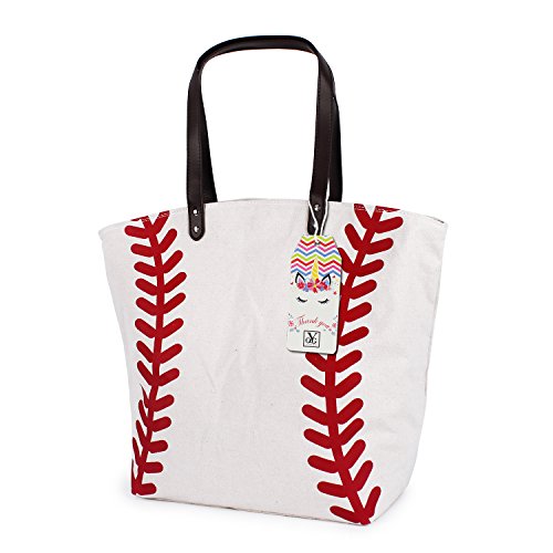 YIQIGO Baseball Bag Handbag for Woman Shopping Bag Travel Bag Canvas Casual Bag with Softball Gym Shoulder Handbag (Off White)