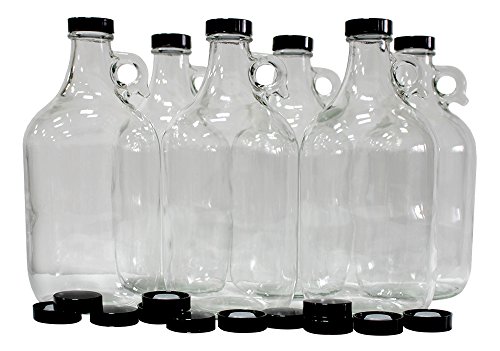 FastRack 64 oz Growler, 1/2 Gallon Glass Beer Growler with 18 Polyseal caps, Half Gallon Glass Jug, Clear Growlers for Beer