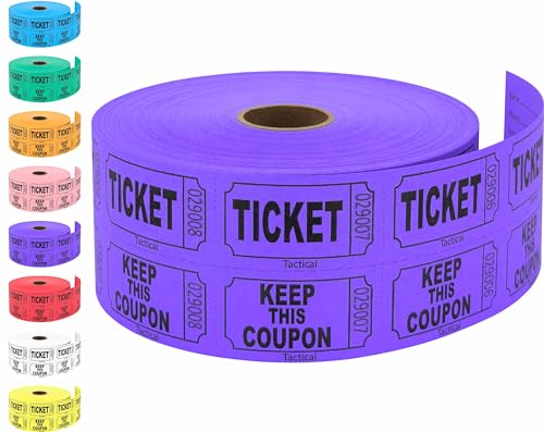 1000 Tacticai Raffle Tickets, Purple (8 Color Selection), Double Roll, Ticket for Events, Entry, Class Reward, Fundraiser & Prizes