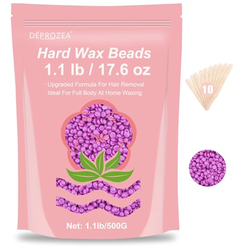 DEPROZEA Hard Wax Beads - 1.1lb/17.6oz for Painless Hair Removal on Sensitive Skin, Ideal for Full Body, Facial, Eyebrow, Brazilian Bikini, and Legs - At-Home Wax Refill for Women and Men