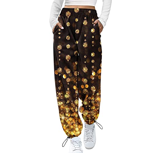 JINF Glitter Pants Women Casual Baggy Sweatpants-High Waisted Trousers-Joggers Pants Athletic Pokect Pants-Trouser Long