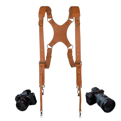 4J LEDR Dual Camera Harness,Leather Camera Strap for Two-Cameras,Camera Harness for Photographers,Camera Shoulder Strap,Camera Body Harness for Men&Women,Multi Camera Gear for DSLR/SLR Strap,Tan
