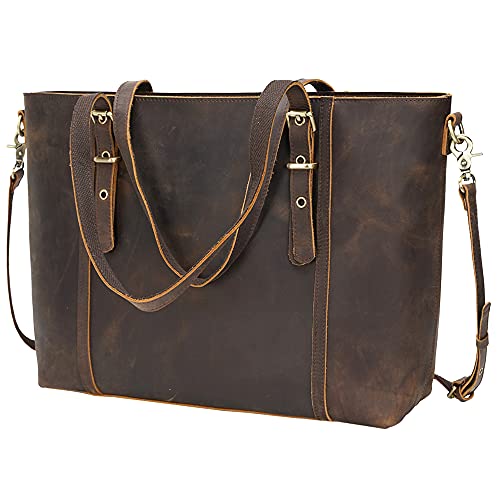 TIDING Genuine Leather Tote Bag for Women Office Shoulder Handbag with Adjustable Handles
