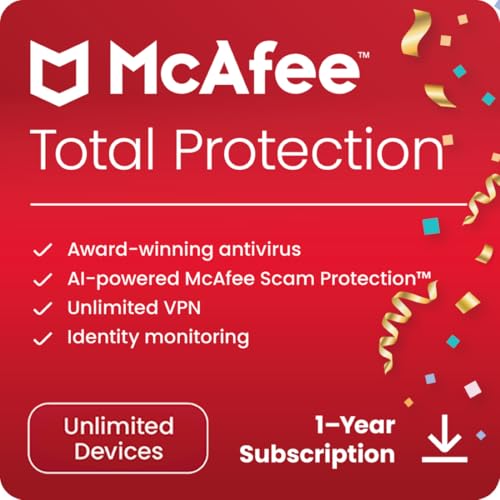 McAfee Total Protection 2024 | Unlimited Devices | Cybersecurity Software Includes Antivirus, Secure VPN, Password Manager, Dark Web Monitoring | Download