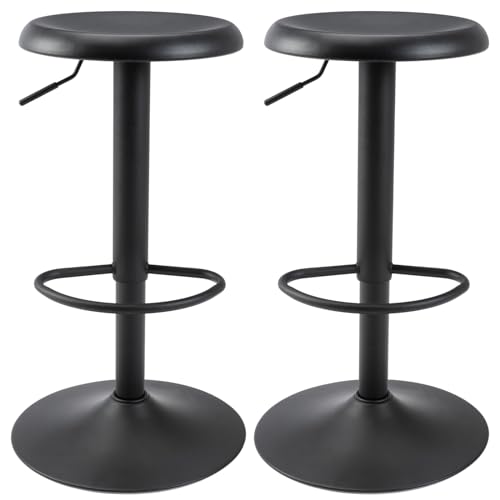 Brage Living Adjustable Bar Stools Set of 2, Swivel Round Metal Airlift Barstools, Backless Counter Height Bar Chairs for Kitchen Dining Room Pub Cafe (Black)