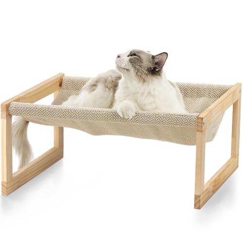 FUKUMARU Dog Bed, Large Breathable Cat Bed, Wooden Cat Hammock for Outdoor, 21 X 16.5 Inch Elevated Pet Furniture Suitable for Kitty, Puppy, Rabbit, Bunny and Small Animal