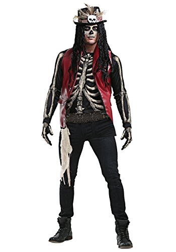 FUN Costumes - Mens Deluxe Voodoo Doctor Witch Adult Costume (X-Large bundle w/Staff, Black)