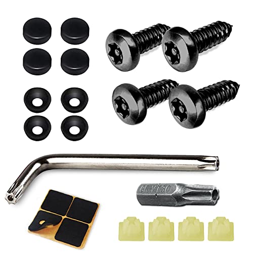 4 Set Black Anti Theft License Plate Screws Kits, Rustproof Stainless Steel Car Tag Plate Mounting Hardware, M6 (1/4') Tamper Proof Screws for Front Rear Frame Holder Mounting