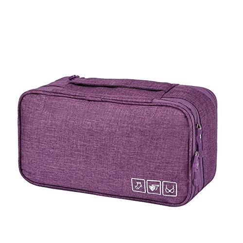 FAMOORE Travel Bra Underwaer Organizer Compact Lingerie Box Fornight Toiletry Bag (Purple)