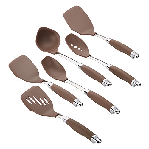 Anolon SureGrip Nonstick Utensil Kitchen Cooking Tools Set, 6 Piece, Bronze Brown,46346