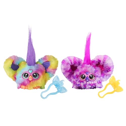 Furby Furblets 2-Pack, Mini Friends Ray-Vee & Hip-Bop, 45+ Sounds Each, Music & Furbish Phrases, Electronic Plush Toys, Rainbow & Pink/Purple, Ages 6+