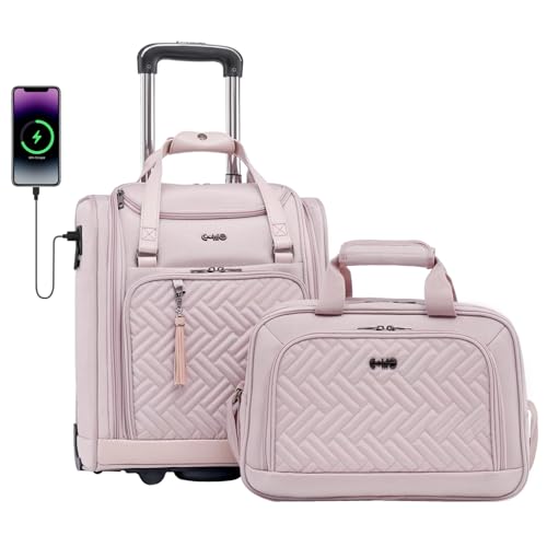 Coolife Luggage Carry On Luggage Underseat Luggage Suitcase Softside Wheeled Luggage Lightweight Rolling Travel Bag Underseater (Pink, Carry-On 16-Inch)